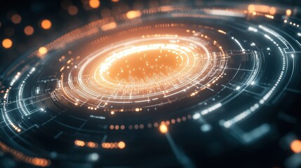 Fototapete - Abstract glowing circular tech interface.
