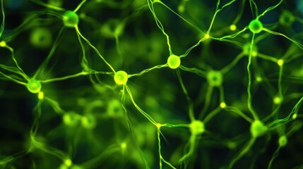 Aufkleber - Microscopic view of interconnected neurons, glowing green, complex network.