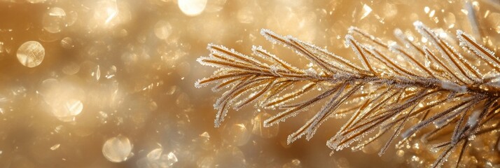 Poster - Close-up of a frost-covered pine branch against a bokeh background.