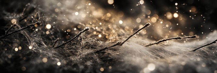 Aufkleber - Frost-covered branches with bokeh lights.