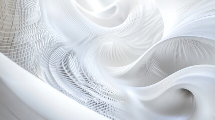 Poster - Abstract white 3D rendering of swirling, textured shapes and curves.