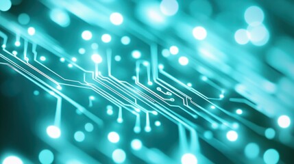 Poster - Abstract teal circuit board with glowing nodes and lines.