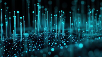 Aufkleber - Abstract teal digital data network visualization; glowing nodes and connections forming a complex pattern on a dark background.