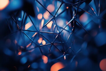 Aufkleber - Abstract dark blue and orange geometric structure with bokeh lights.