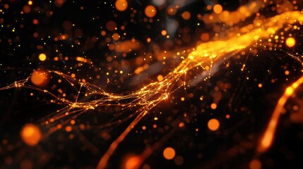 Aufkleber - abstract glowing orange particles and lines on black background.