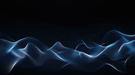Fototapete - Abstract blue background features a wave of glowing dots and lines, ideal for digital design presentations focused on big data technology