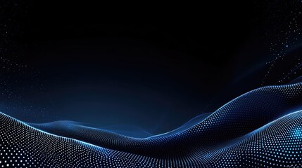 Fototapete - Abstract blue background features a wave of glowing dots and lines, ideal for digital design presentations focused on big data technology