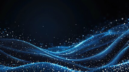 Fototapete - Abstract blue background features a wave of glowing dots and lines, ideal for digital design presentations focused on big data technology