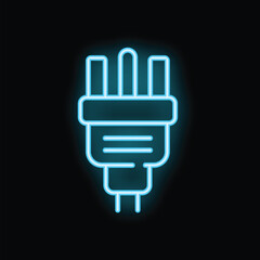 Poster - Blue neon electric plug glowing in the dark, a bright illustration for power and electricity