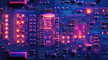 Aufkleber - Close-up of illuminated circuit board with glowing components.