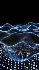 Fototapete - Abstract blue background features a wave of glowing dots and lines, ideal for digital design presentations focused on big data technology