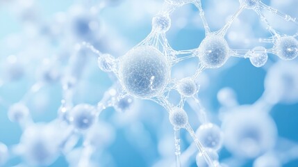 Poster - Microscopic view of interconnected spheres, resembling cells or molecules, in a network.