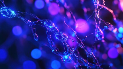 Poster - Abstract glowing blue and purple energy lines and spheres.
