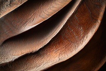 Aufkleber - Close-up of carved dark brown wood with swirling texture and grain details.