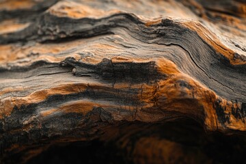 Leinwandbilder - Close-up of weathered wood, showing rich texture and color variations in dark brown and orange tones.
