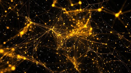 Poster - Abstract golden network connections on black background.