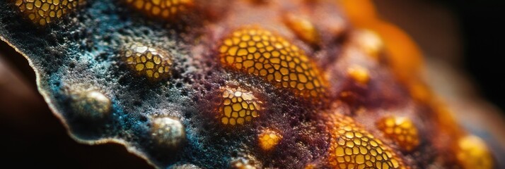 Fototapete - Close-up of textured, orange and blue aquatic organism.