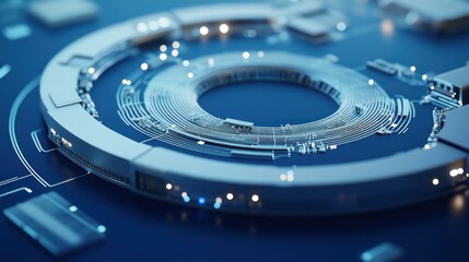 Poster - Close-up of a futuristic circular technological device with glowing circuits.