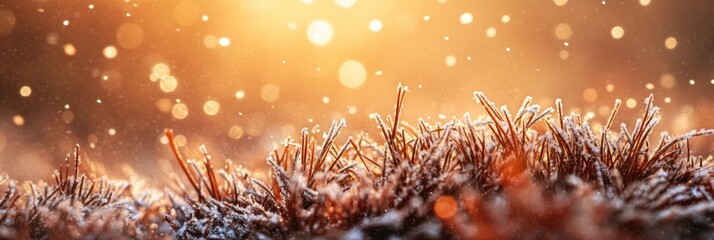 Aufkleber - Frost-covered plants with bokeh background.