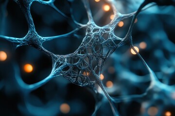 Poster - Microscopic view of intricate neural network with glowing nodes.