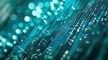Aufkleber - Abstract teal fiber optic cables with bokeh lights.