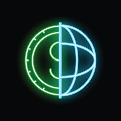 Poster - Glowing neon sign depicting the interconnectedness of finance and the world, symbolizing the global economy