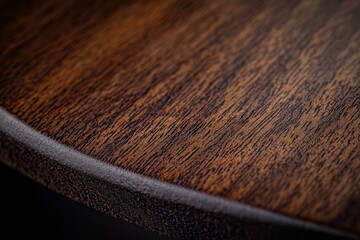 Poster - Close-up of rich, dark brown wood grain texture with a rounded edge, showing natural wood patterns and subtle details.