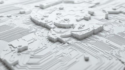 Aufkleber - Abstract 3D rendering of a white circuit board with textured surface and intricate details.