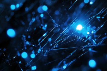 Poster - Abstract blue glowing lines and bokeh lights on dark background.