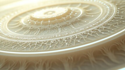 Poster - Close-up of a beige circular abstract design with intricate details and glowing lines.