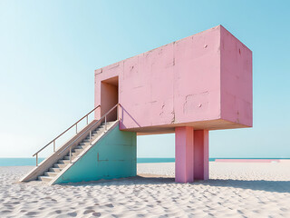 Aufkleber - The Concrete Structure Features A Unique Pink And Turquoise Color Scheme Giving It An Abstract Design. 00003