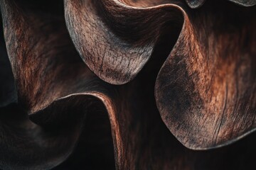 Poster - Abstract close-up of dark brown wood with wavy, pleated texture.