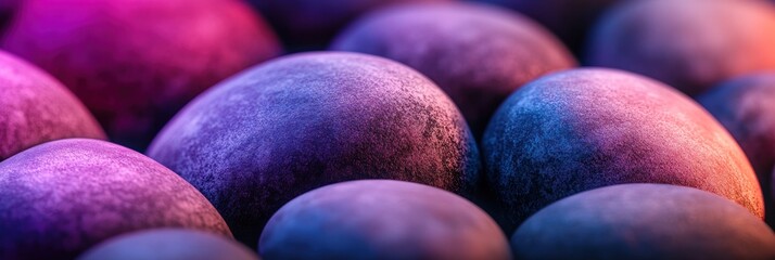 Aufkleber - Close-up of vibrant purple and blue spheres, textured surface, illuminated.