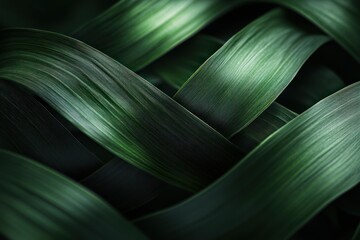 Poster - Abstract close-up of interwoven dark green leaves creating a textured pattern.