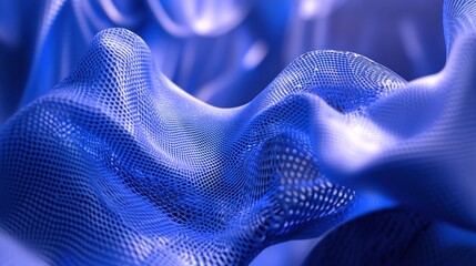 Fototapete - Abstract blue mesh flowing in waves, creating a dynamic and elegant pattern.