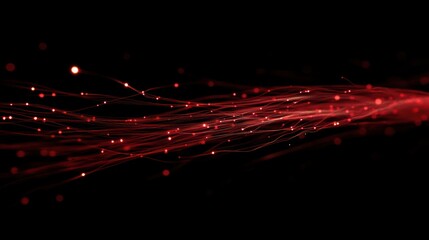 Aufkleber - Abstract red glowing lines and particles on black background.