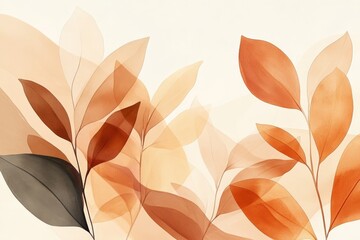 Poster - Graceful leaf patterns blending softly in earthy tones create a soothing visual experience, capturing nature's beauty with an elegant and subtle artistic touch.
