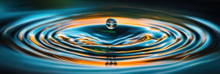 Poster - A single drop of water creating concentric ripples on a water surface.