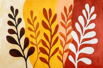 Poster - A vibrant and stylized depiction of leaves portrayed in a gradient of earth tones, this abstract design creates a rhythmic pattern with a sense of movement and energy.