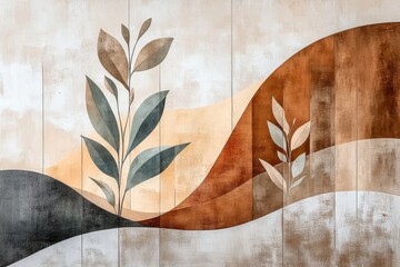 Poster - A harmonious artwork featuring flowing wave-like patterns with earthy tones, interweaving elements of nature that evoke a sense of tranquility and organic beauty.
