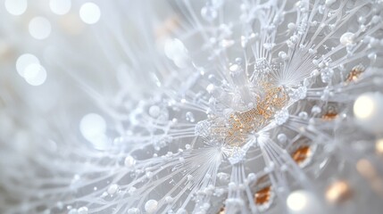 Fototapete - Abstract white and gold glowing structure with interconnected nodes and strands.