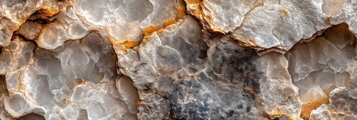 Poster - Close-up of grey and orange stone texture with rough surface and irregular patterns.