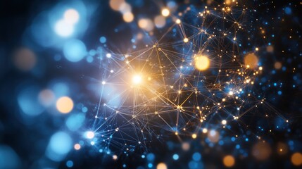 Poster - Abstract network connection glowing with blue and gold lights in dark background.