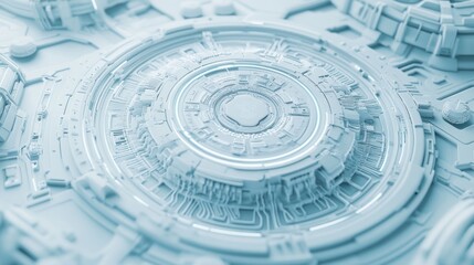 Leinwandbilder - Abstract futuristic technology design with circular central core and intricate details in light blue.