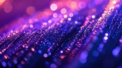 Poster - Abstract background with vibrant purple and pink bokeh lights and glowing fiber optic strands.