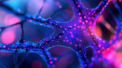 Poster - Microscopic view of vibrant neuron network, intricate connections and glowing nodes.
