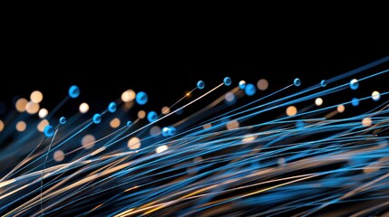 Aufkleber - Abstract blue and gold glowing lines and spheres on black background.