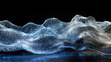 Poster - Abstract glowing wave of light particles on dark background.