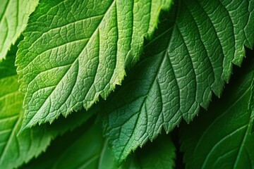 Poster - Close-up of vibrant green leaves with detailed texture and vein patterns.