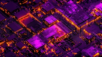 Aufkleber - Abstract purple and orange circuit board texture.